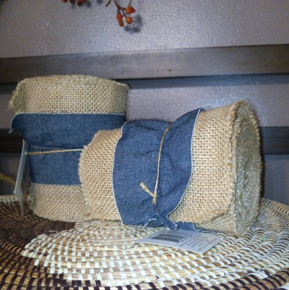 2 Rolls of Burlap with Denim Trim - Picture 3 of 8
